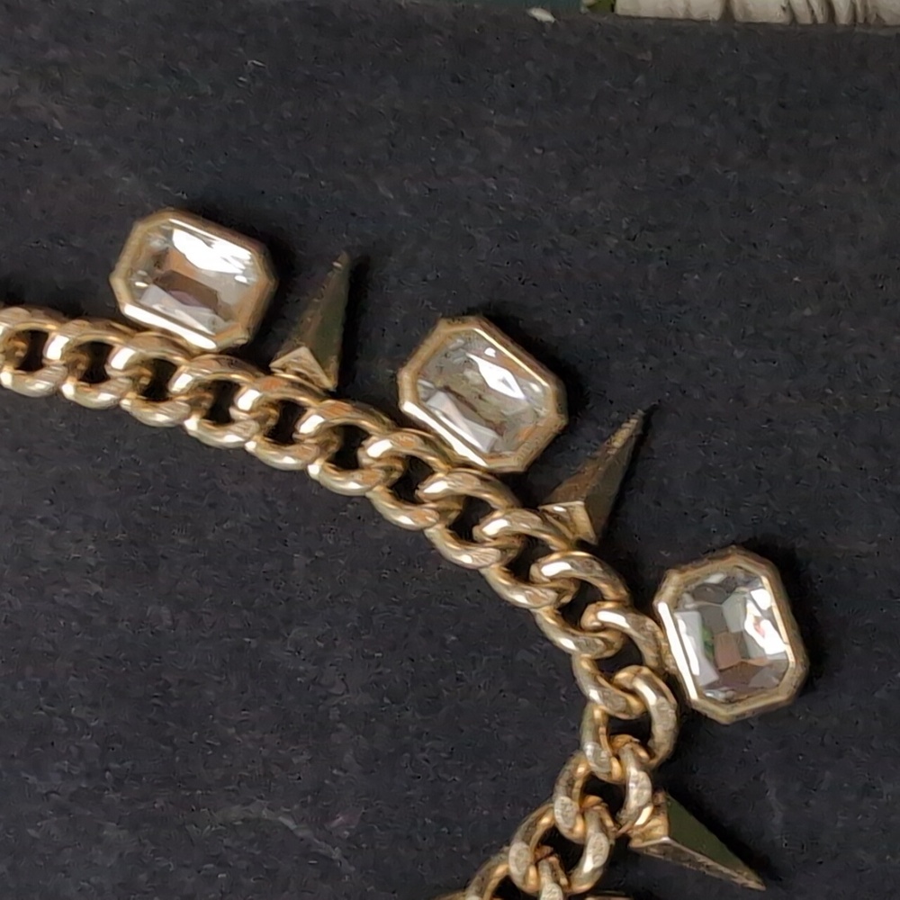 Gold and Silver Necklace with Crystal Pendants - Picture 6 of 7